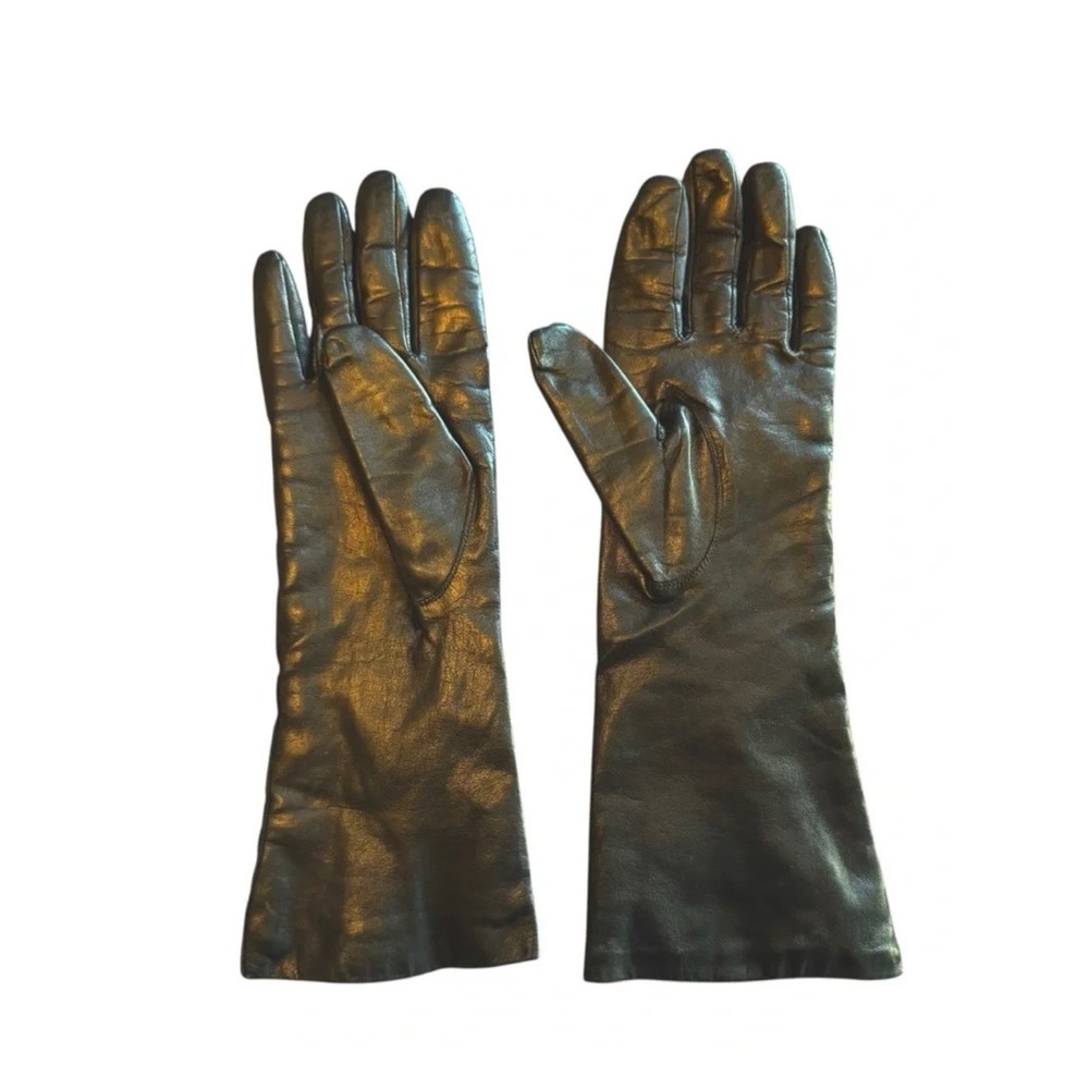 Vintage Black Genuine Leather Mid Length Gauntlet Gloves Japan Size Medium